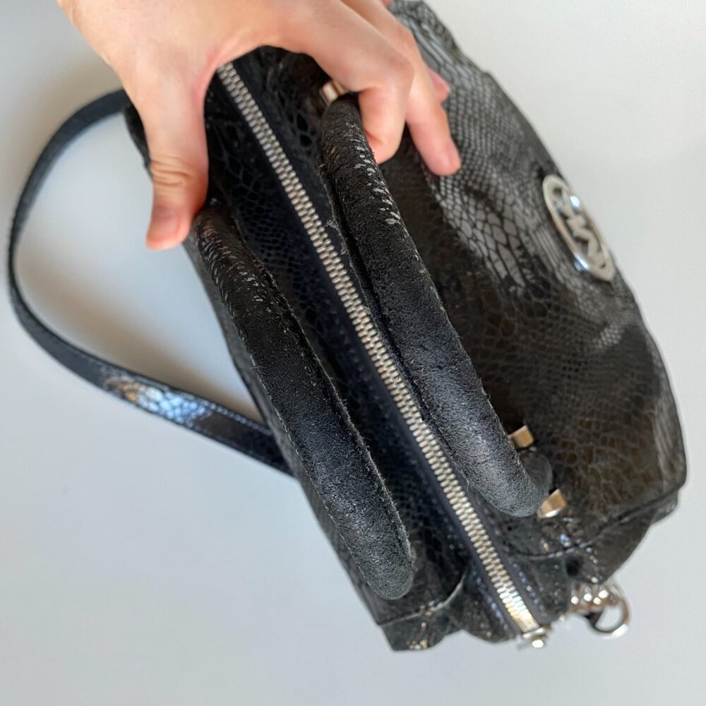 Michael Kors Black Leather Python Embossed Fulton… - image 4